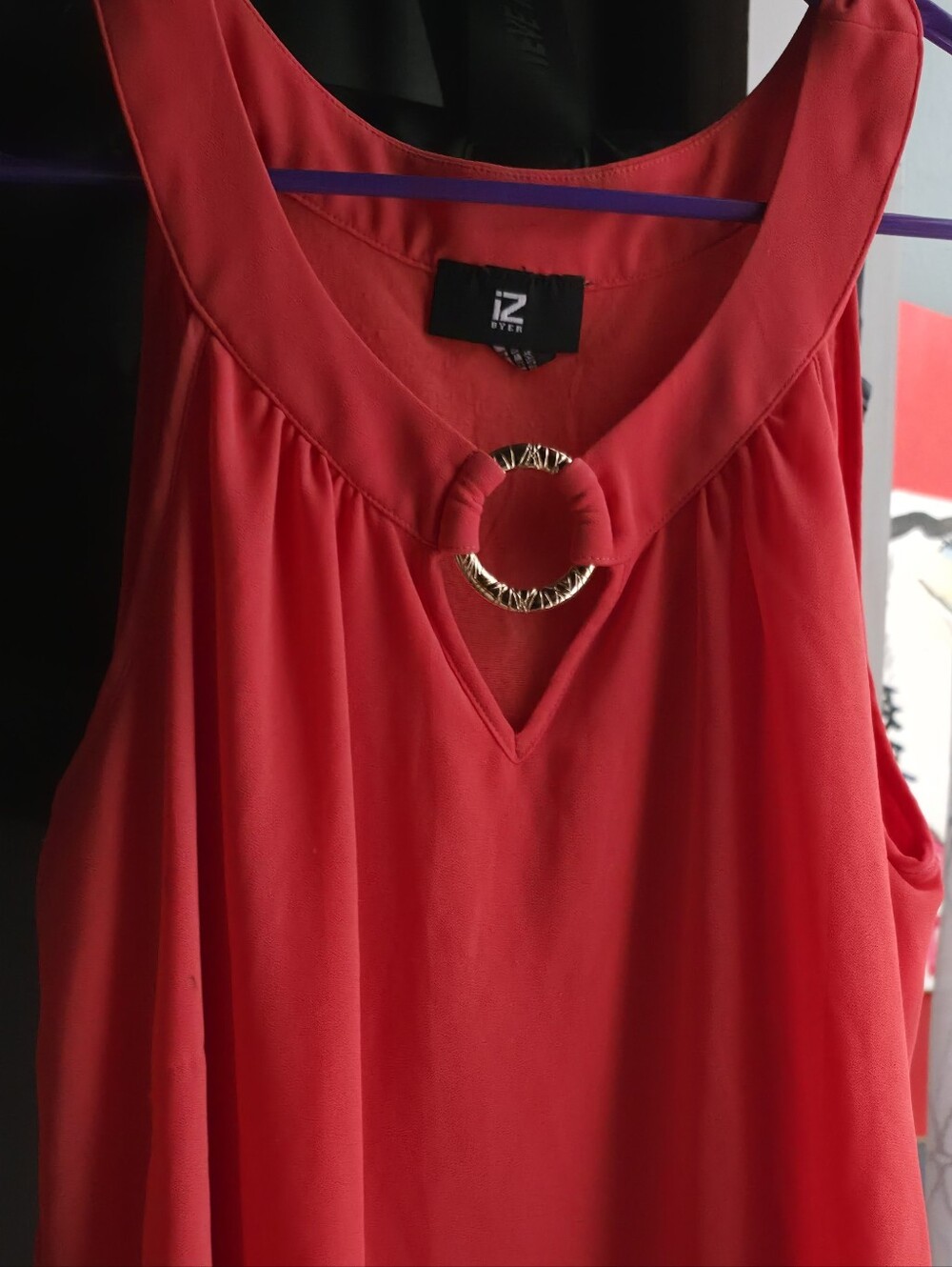 Iz Byer Strapless Red Dress with Gold Ring Detail